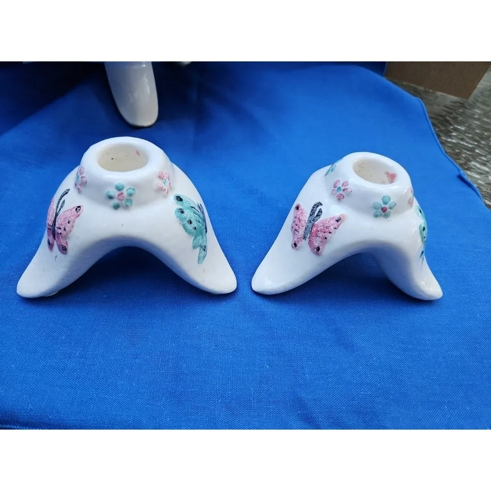 VTG Hull Pottery BUTTERFLY Console Bowl Candle Holder Set MCM Atomic Centerpiece